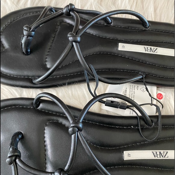 NWT Zara Black Flat Knotted Strap Sandals, Size 10 - Picture 11 of 13